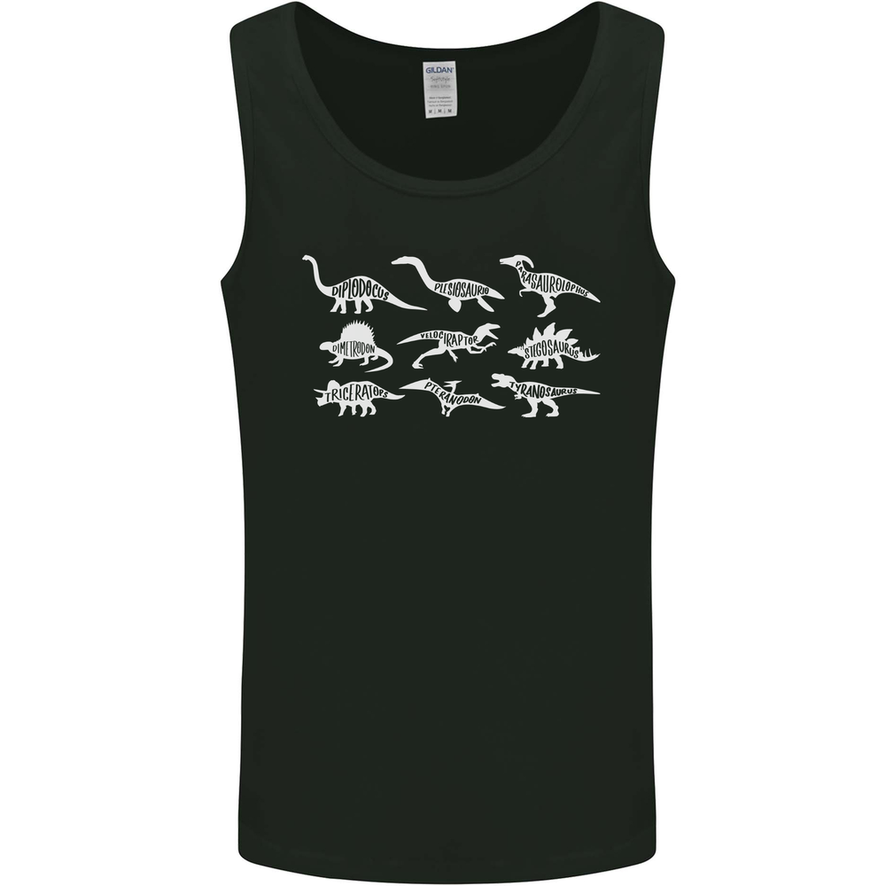 Dinosaur Types T-Rex Stegosaurus Velociraptor Mens Vest Tank Top