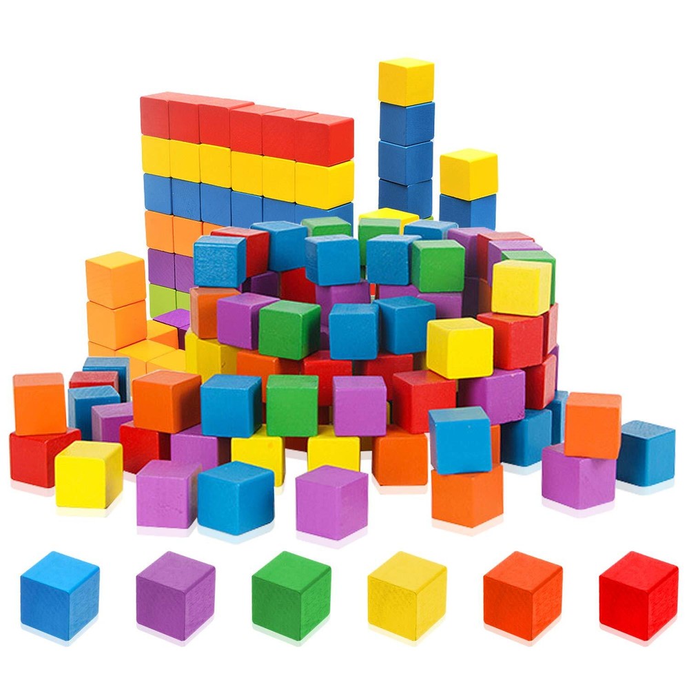 Cube Blocks,200 Pack Colorful Square Wood Craft Cube Blocks Wooden Blocks Bui...