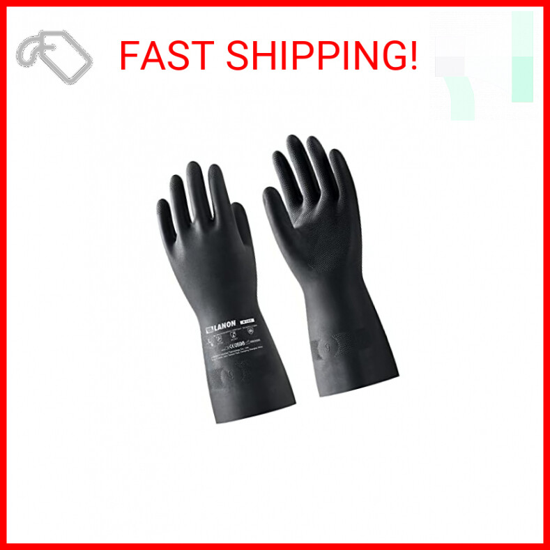 LANON Rubber Chemical Resistant Gloves, Reusable Heavy-duty Safety Work Gloves,