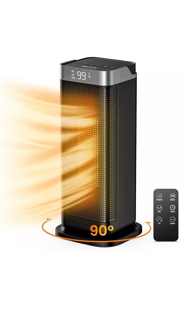 Space Heater, 90°Oscillating 1500W Electric Ceramic Tower Heater with Remote NEW