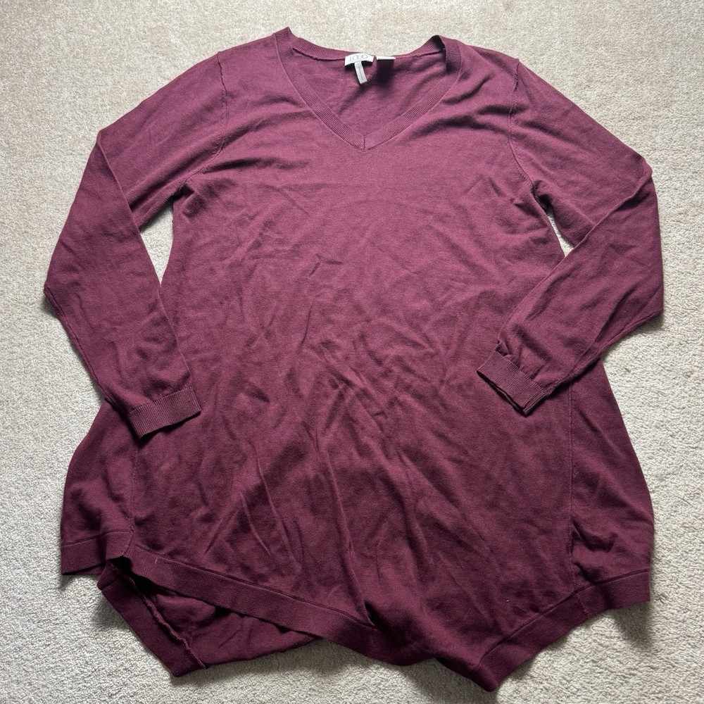 LOGO Lori Goldstein Cashmere Blend V Neck Sweater Womens Large Burgundy