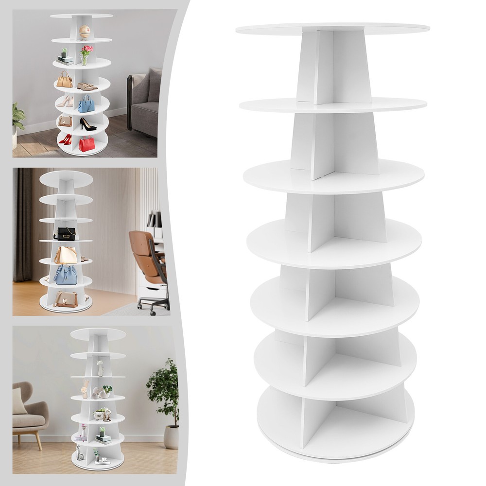 7-Tier 360° Rotating Shoe Rack Organizer White Floor Standing Storage