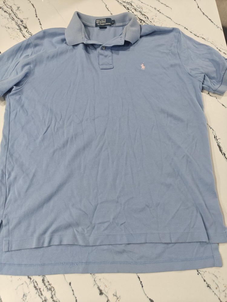 Polo Ralph Lauren Men's Large Short Sleeve Polo Shirt Light Blue Pink Pony
