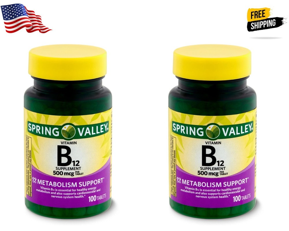 Spring Valley Vitamin B12 500 mcg Tablets Metabolism Support 100CT Pack Of 2