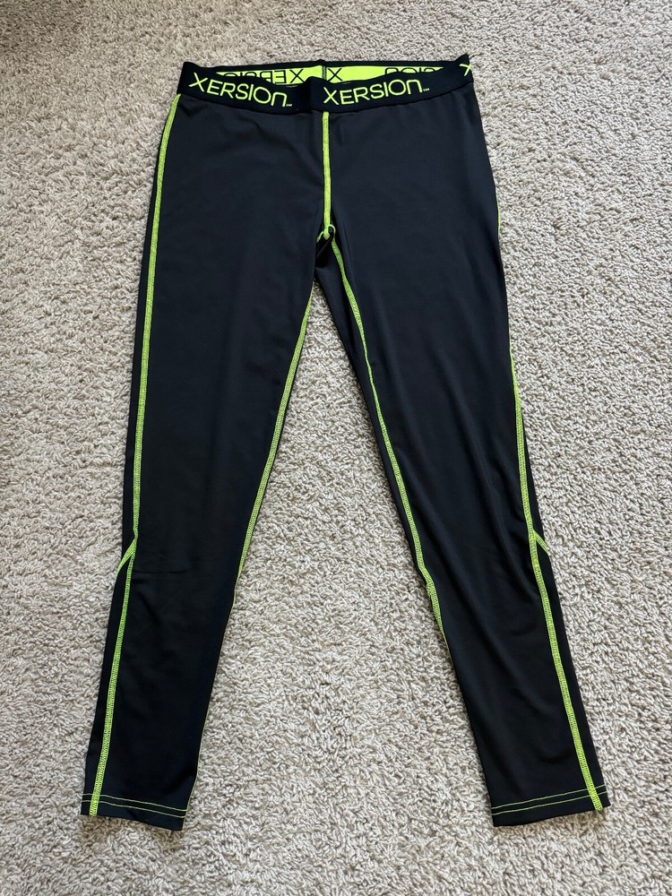 XERSION Men's Large Compression Pants - Solid Black with Vibrant Neon Green Accent - Brand New Without Tags (NWOT) - Performance Fit for Active Lifestyles
