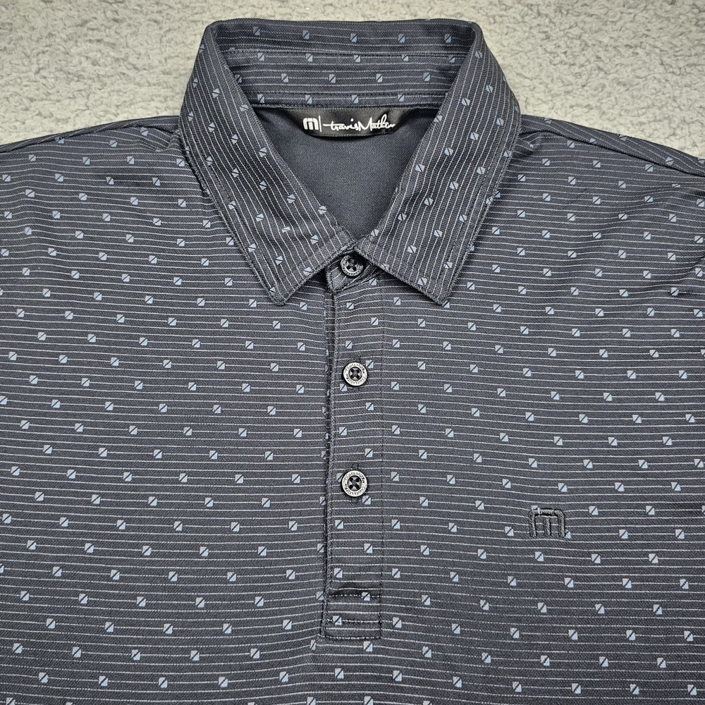 Travis Mathew Polo Shirt Mens Small Black All Over Print Golf Casual Collared