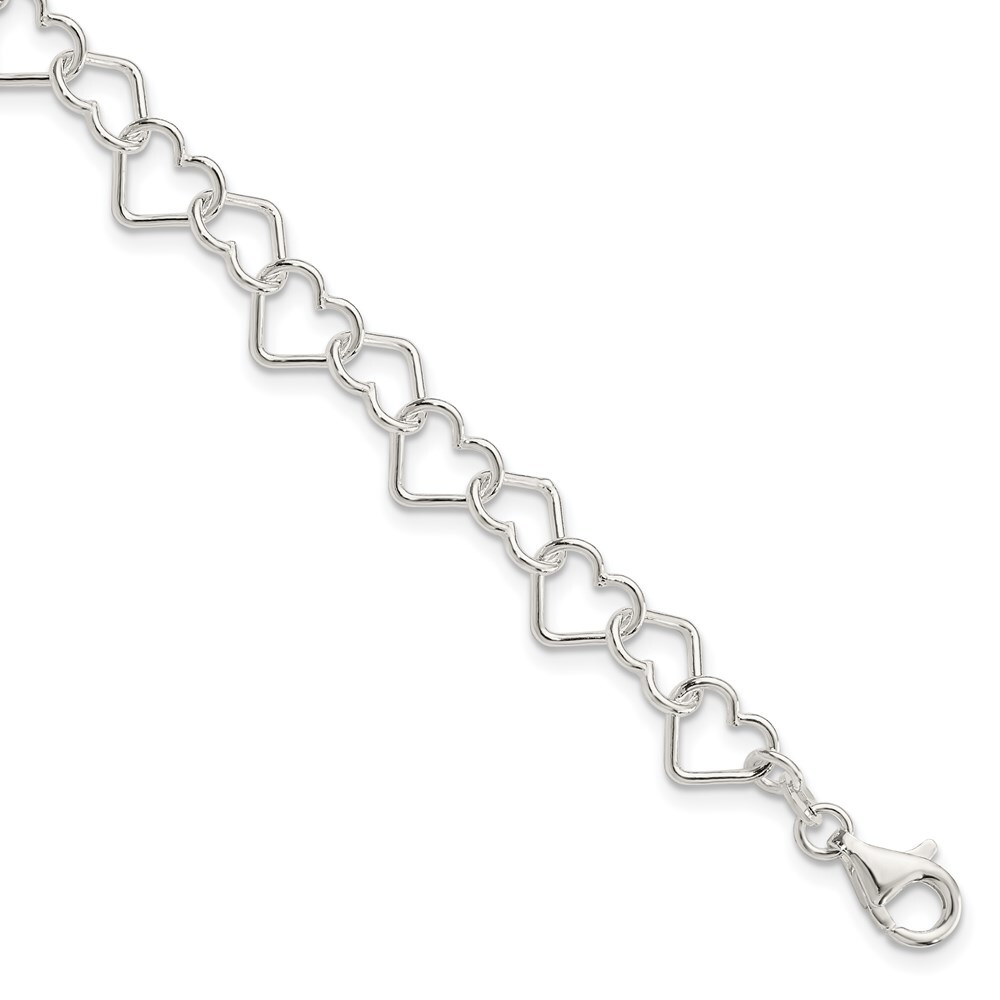 Sterling Silver Polished Fancy Heart Link Bracelet 7.5
