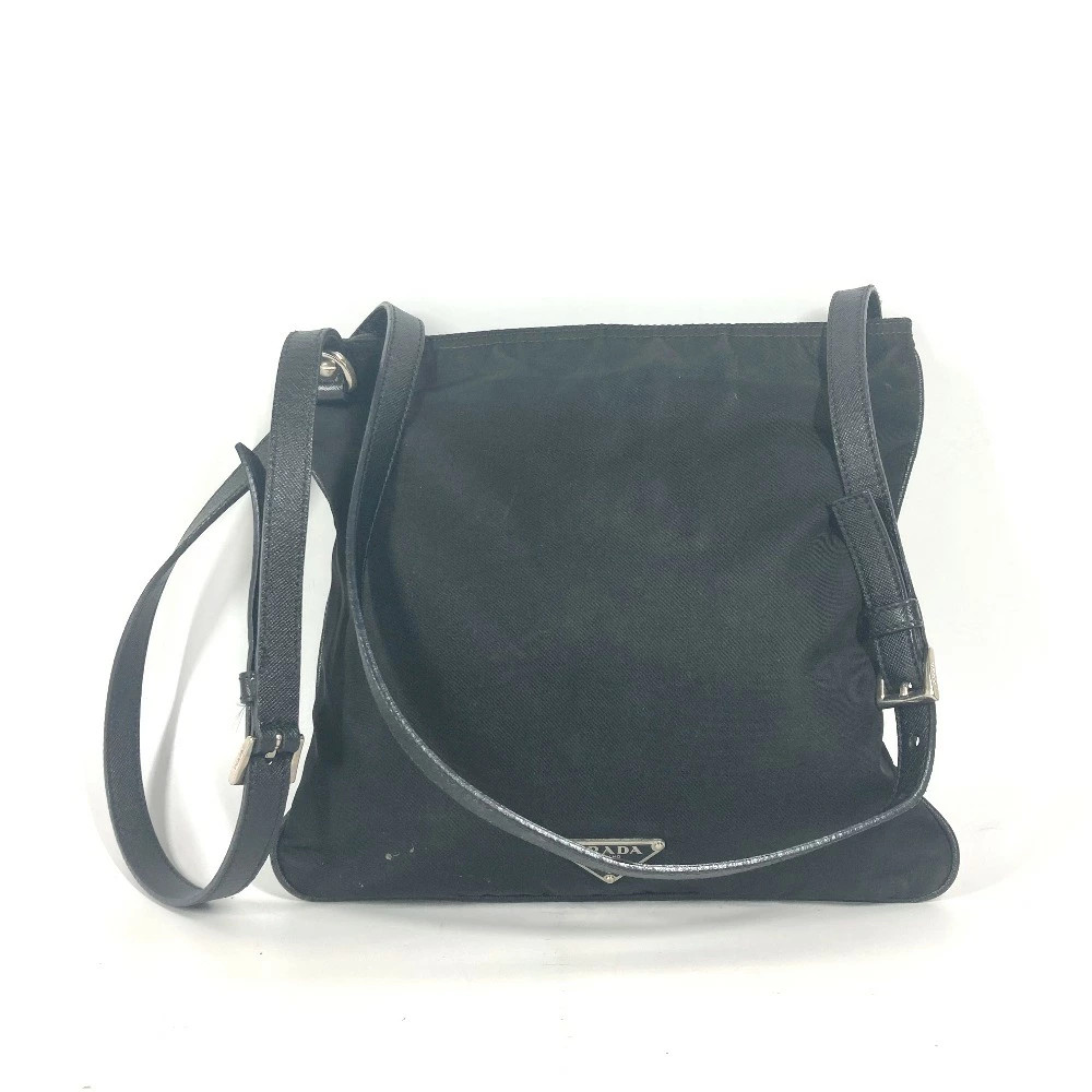 RARE PRADA Logo Embroidered Crossbody Shoulder Bag in Nylon & Leather