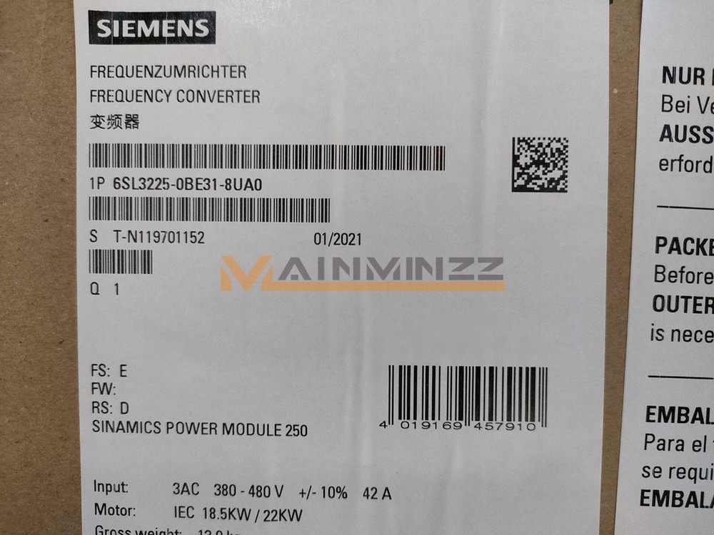 SIEMENS 6SL3225-0BE31-8UA0 18.5KW PM250 Series G120 Power Module New