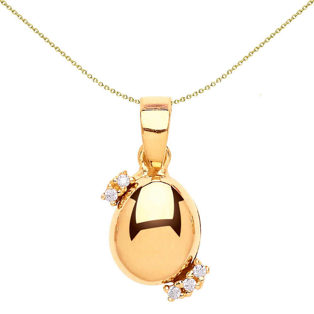 Gilded Silver Jewelco London CZ Golden Egg Pendant Necklace 18 inch
