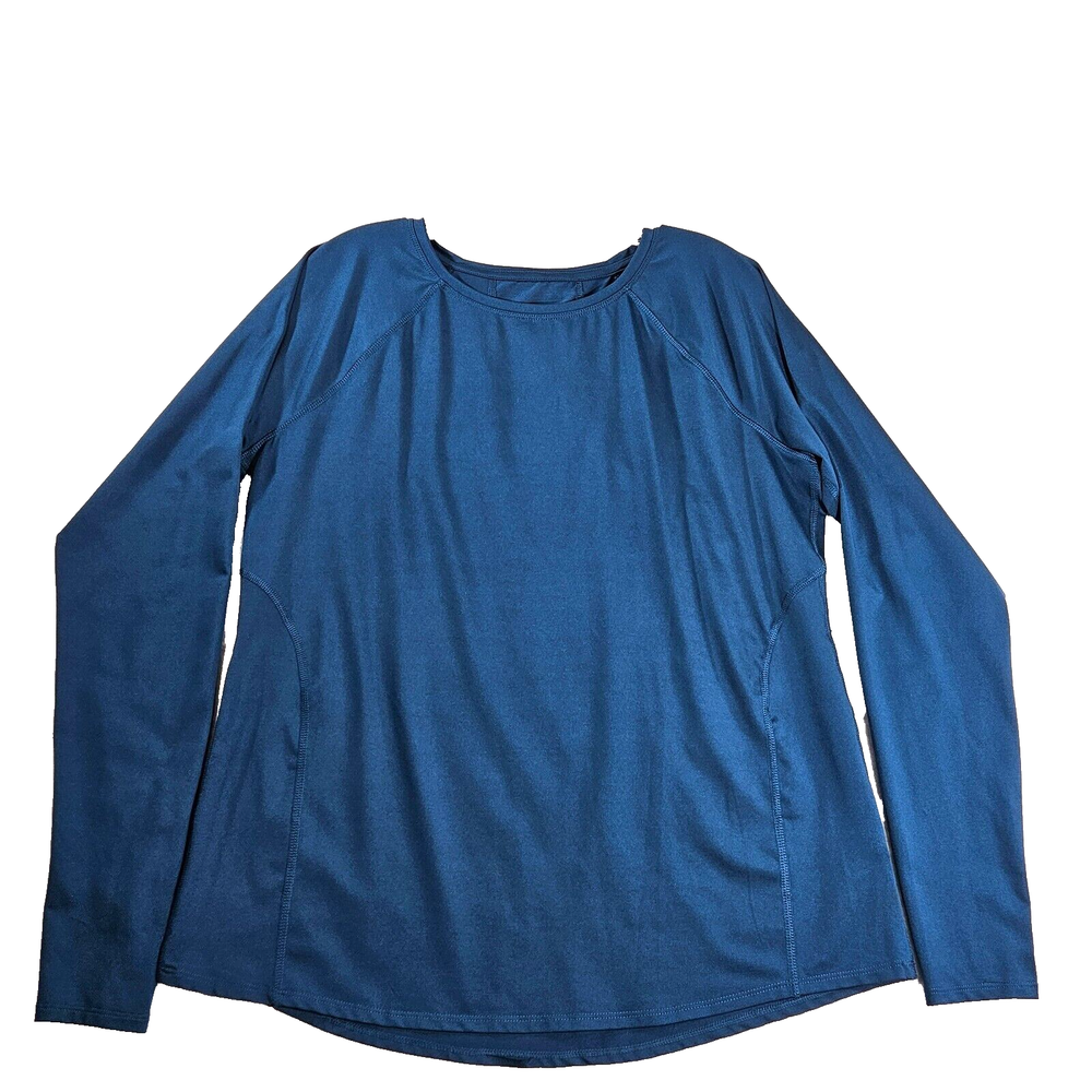 Tek Gear Workout Shirt Women L Blue Thumbholes Long Sleeve Gym Sport Stretch
