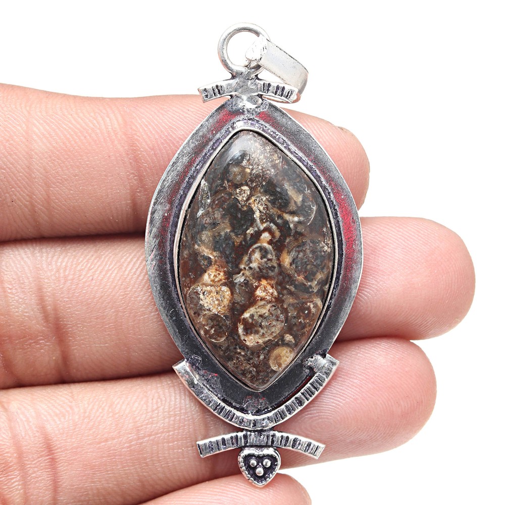 Turtella Jasper Silver Pendant Handmade Gemstone Jewelry Gift For Her 2.5 Inch
