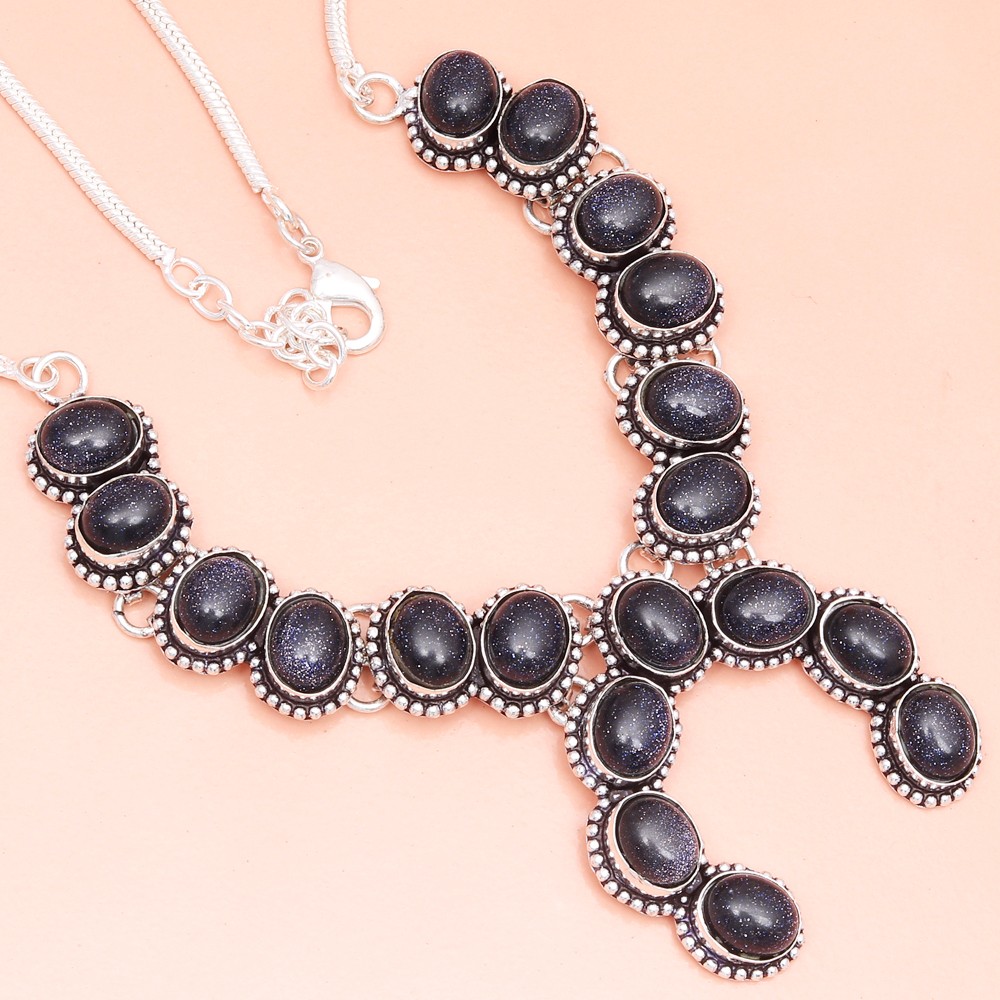 Blue Sunsitara Gemstone Ethnic Necklace 18-20 Inches