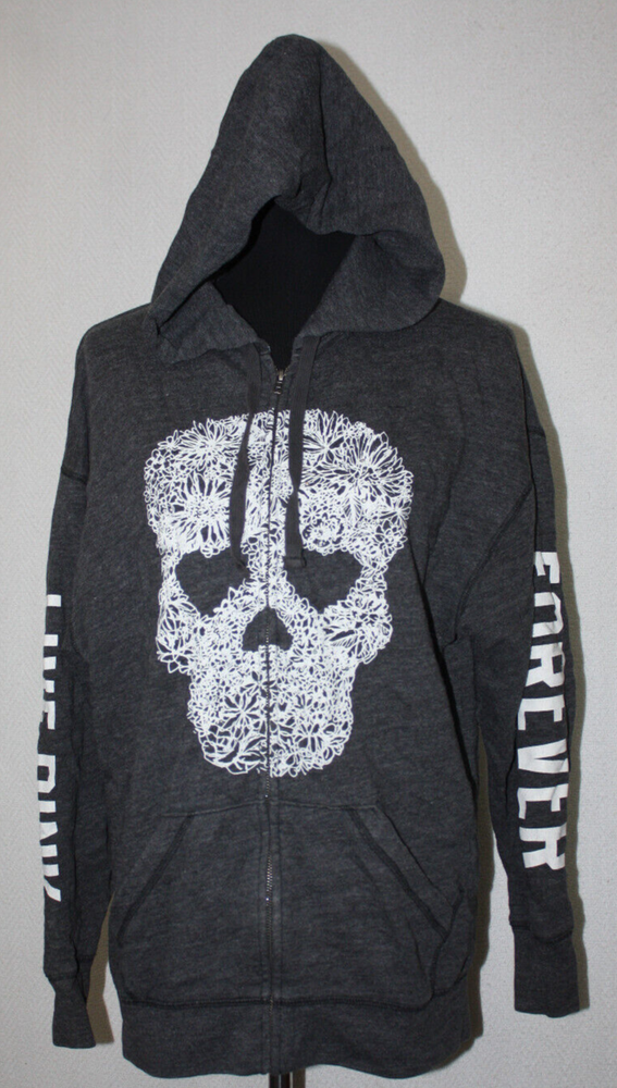 Victoria Secret Love Pink XS Gray Studded Skull Zip Hoodie