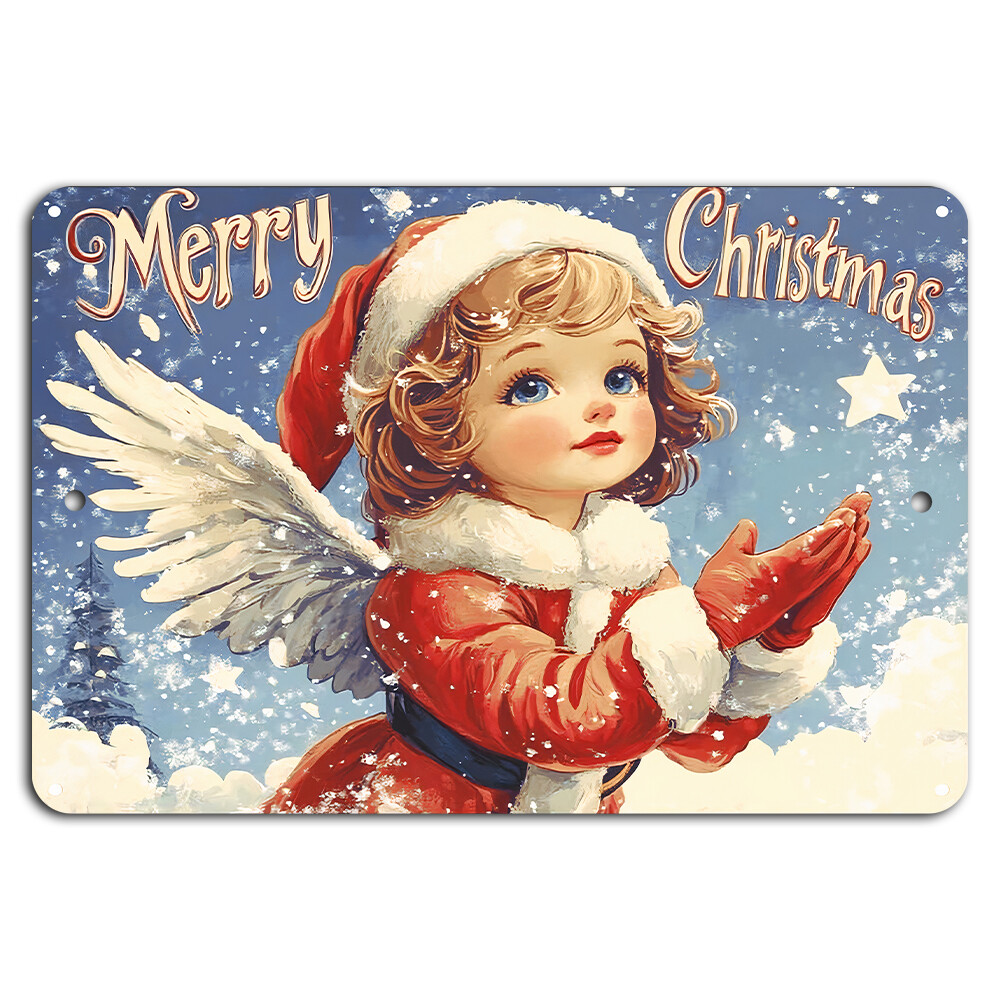 Merry Christmas Angel Metal Sign Vintage Holiday Home Decor