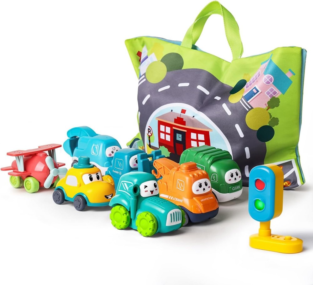 ALASOU 8PCS Baby Car Toys with Playmat & Storage Bag Toddler Gift Ages 1-2