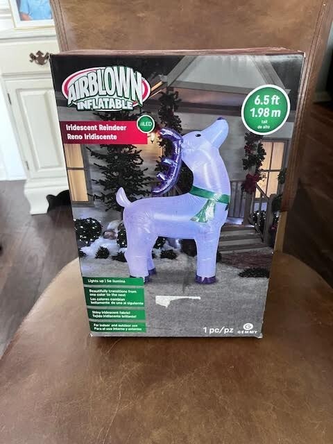 6.5ft Gemmy LED Iridescent Inflatable Reindeer Airblown Christmas Decoration with Lights