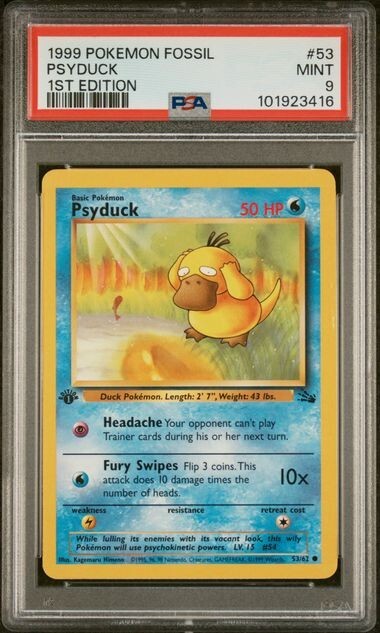 PSA 9 PSYDUCK 53 1ST EDITION FOSSIL GEM MINT VINTAGE POKEMON 1999
