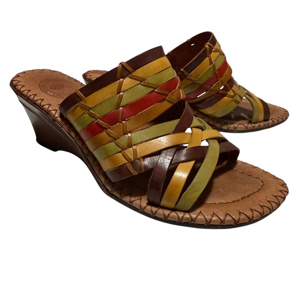 NURTURE Womens Multi Color Leather Wedge Heel Sandals Size 6.5