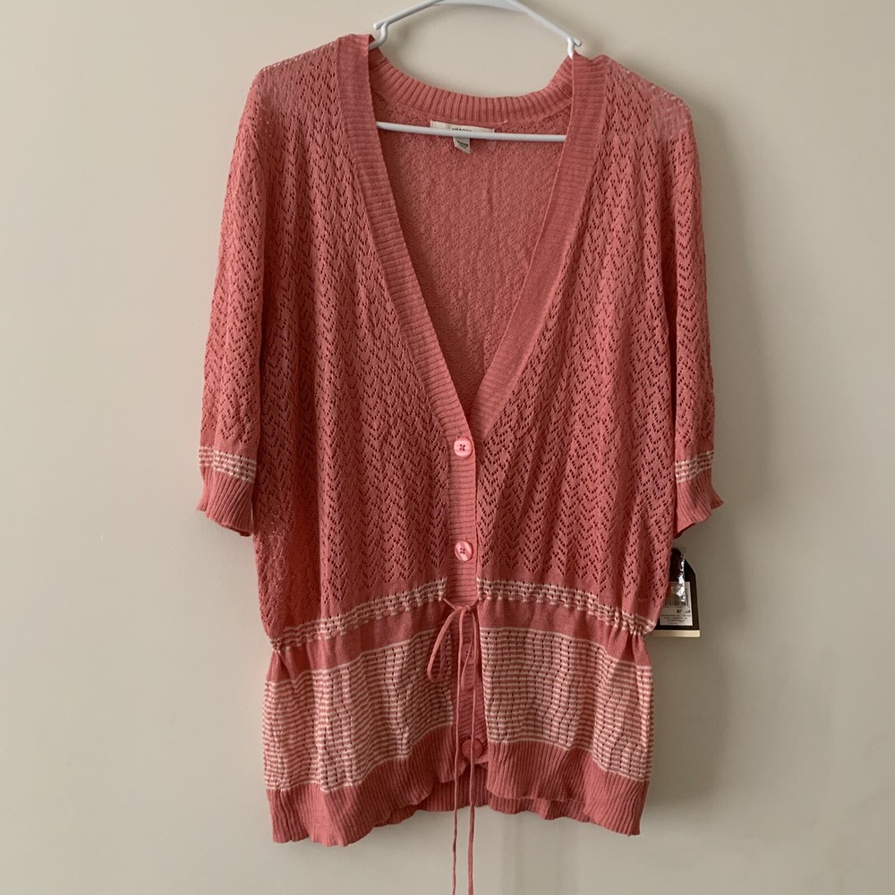 Merona Women Plus Size V-Neck Button Front Tie Short Sleeve Cardigan Sweater