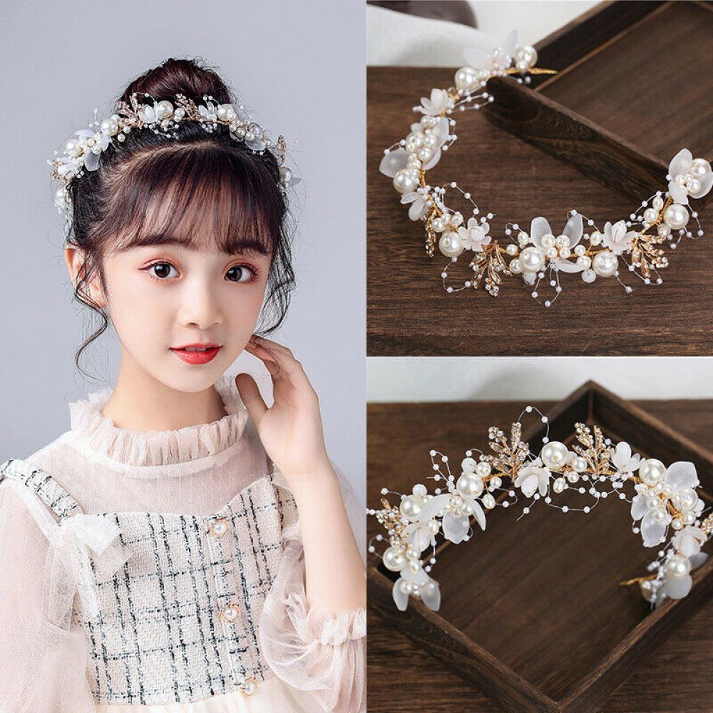 33cm Big Flower White Pearl Crystal Hair Head Band Accessories Bridal Wedding
