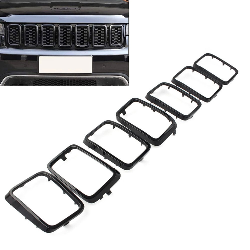 Front Grille Grill Insert Ring Cover Trim Black For Jeep Grand Cherokee 2017-21