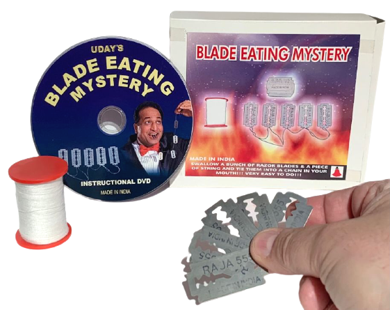 Razor Blade Eating Magic Trick Street Performance DVD with Thread Spool