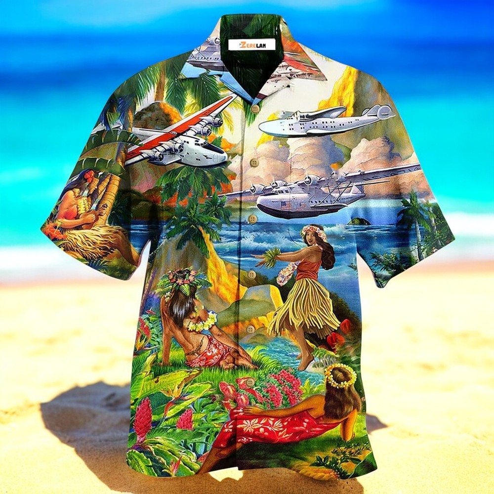 Airplane Love Hawaii Forever Happy Summer Hawaiian Shirt for Men in US Sizes – Vibrant Tropical Design