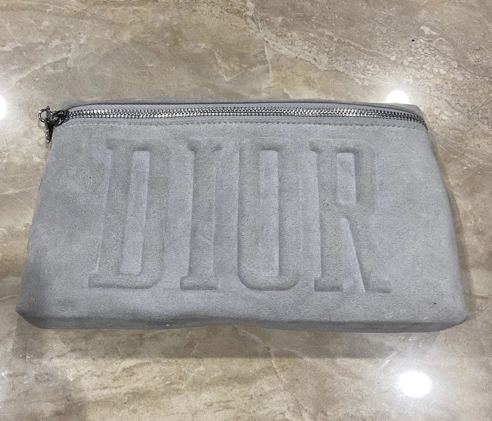 DIOR Beauty Gray Suede Makeup Bag 100% Novelty Cosmetic Pouch