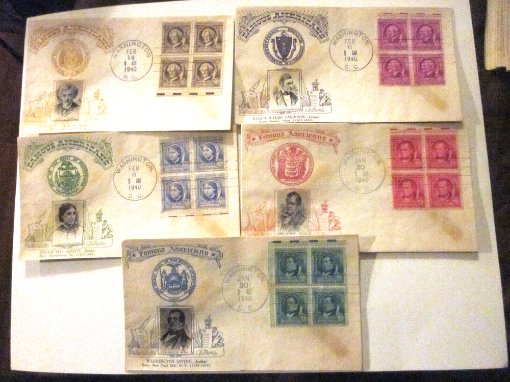 1940 Crosby Photocachet Complete FDC Set 859-863 American Authors