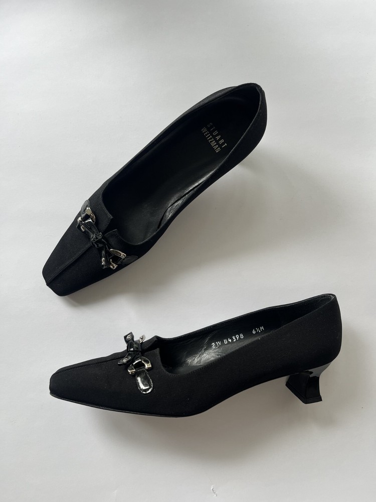 Stuart Weitzman Y2K Vintage Black Bow Low-Heel Pumps Size 6.5