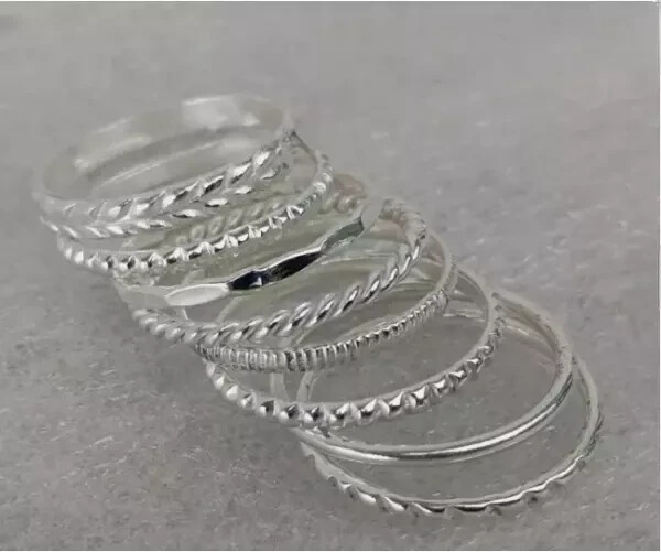 925 Sterling Silver Set OF Eight Stackable Ring Band Handmade Anniversary Ring