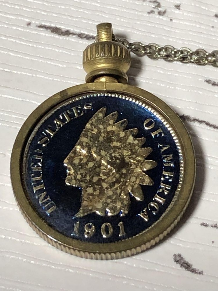 Vintage Indian Head Coin Necklace with Pocket Watch Motif