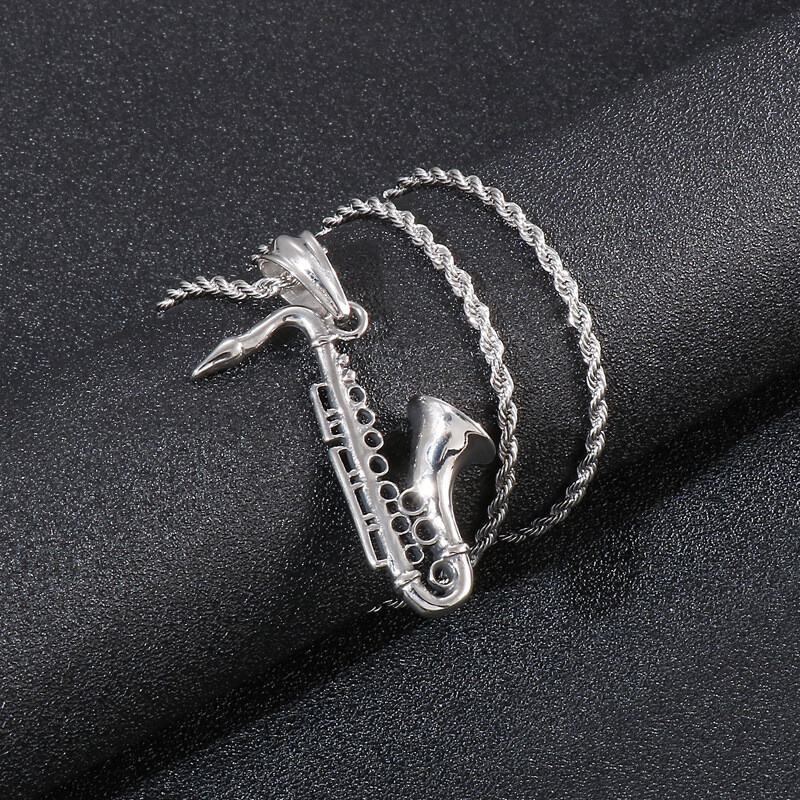 New Sax titanium steel instrument pendant men's necklace accessories