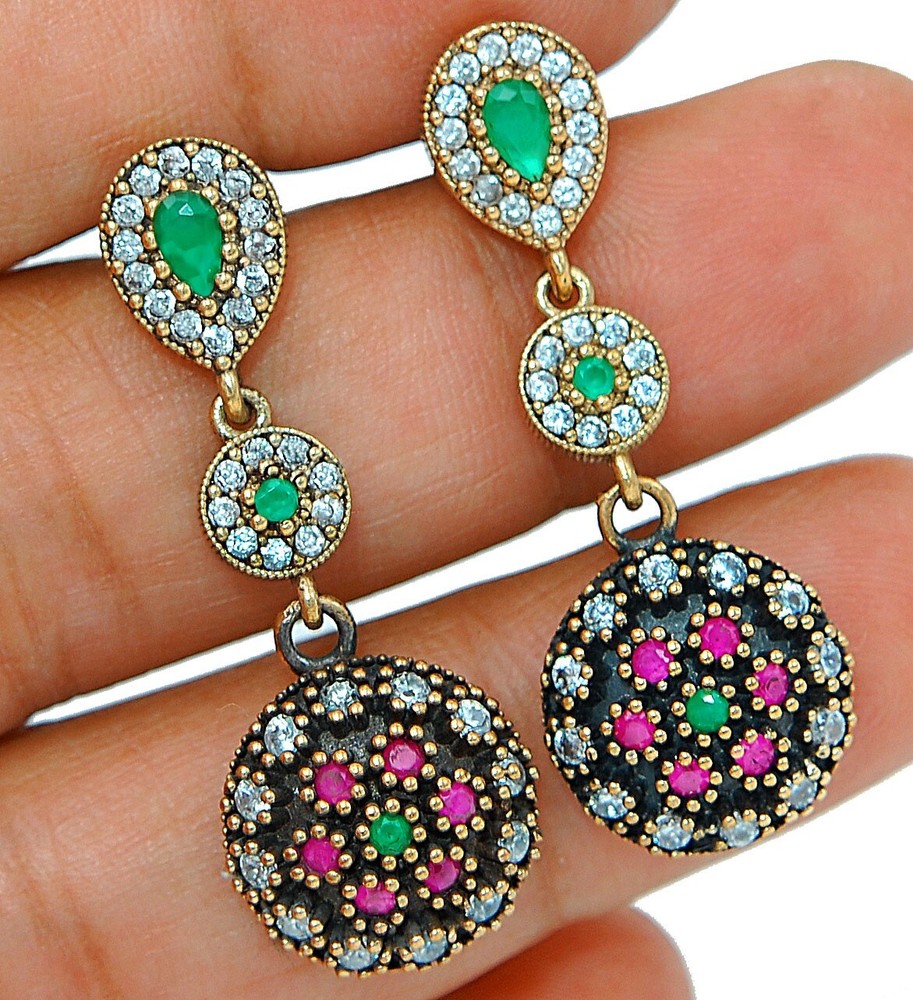 Ottoman Empire Inspired 5CT Ruby 925 Sterling Silver Earrings AC1548