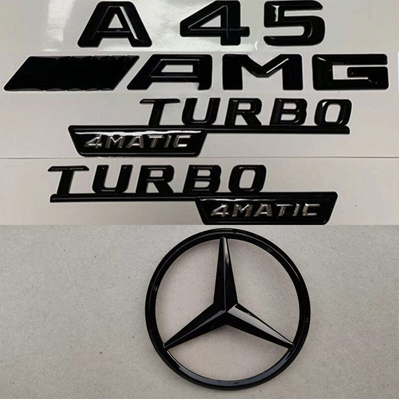 GLOSS BLACK Rear Star for MERCEDES A45 AMG W176 +TURBO 4matic WING Badge 2013-18