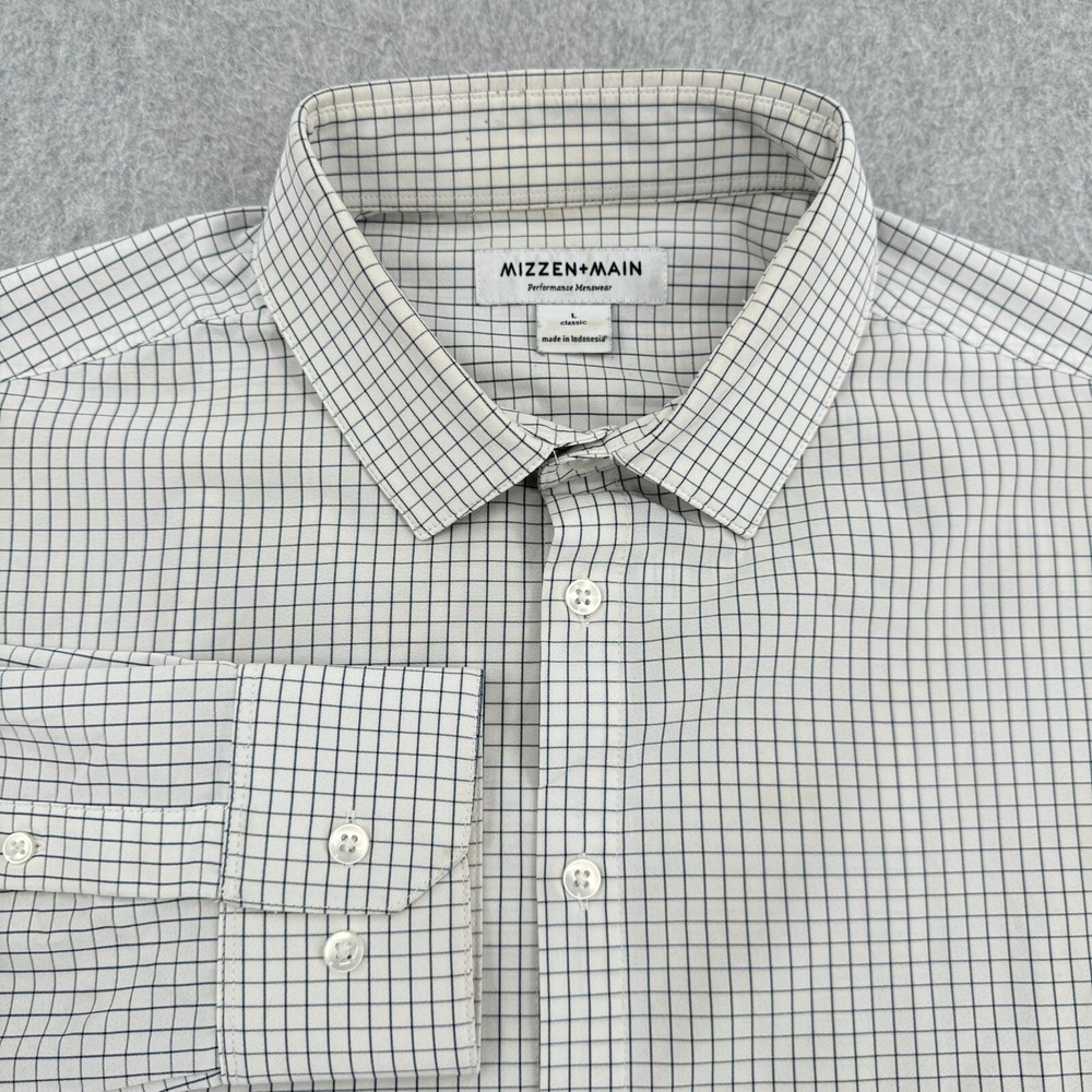 Mizzen+Main Performance Shirt Men's Large Ivory Long Sleeve Classic Button Up
