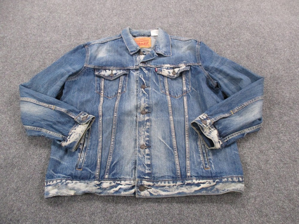 Levis Jacket Mens 2XL Blue Denim Trucker Red Tab Jean Acid Wash Biker