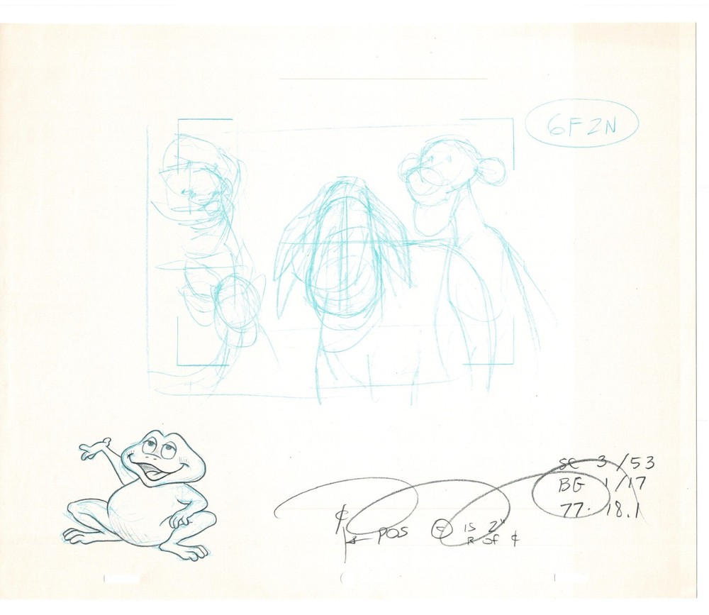 2 LOT Winnie the Pooh Disney Original Production Drawings Sketches 1977 5b-59-60