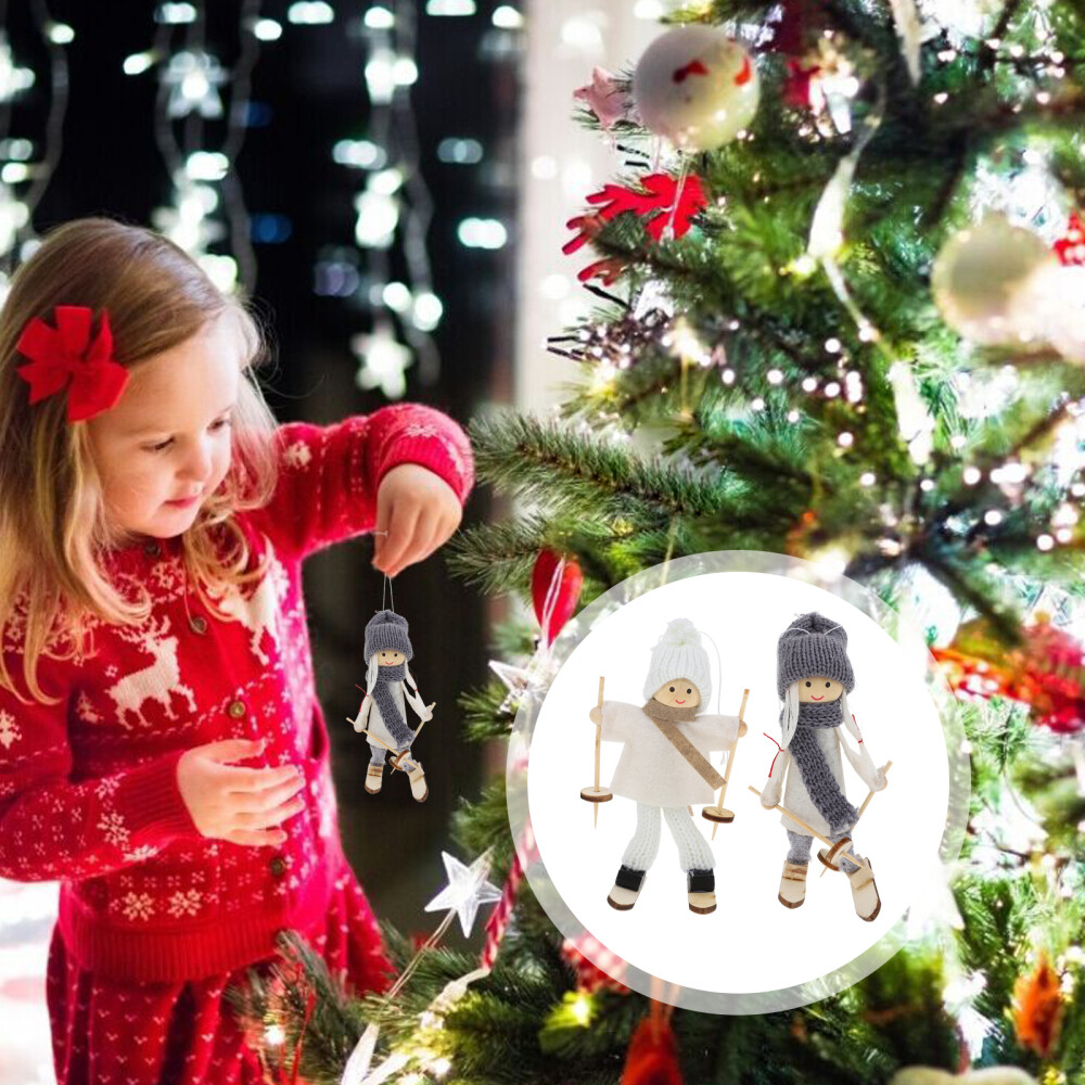 2 Pcs Christmas Ornament Ski Mini Figure Photo Props Charms for Jewelry