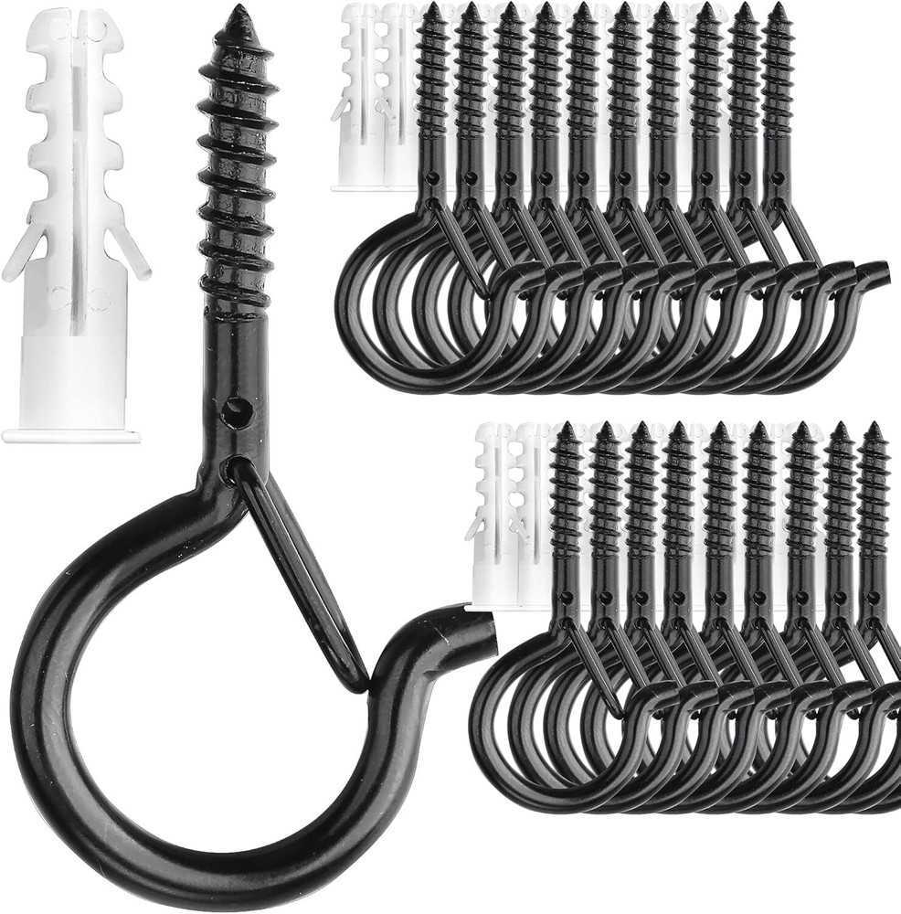 20 Pack Heavy Duty 2.2 Inch Black Screw Hooks for Outdoor String Lights