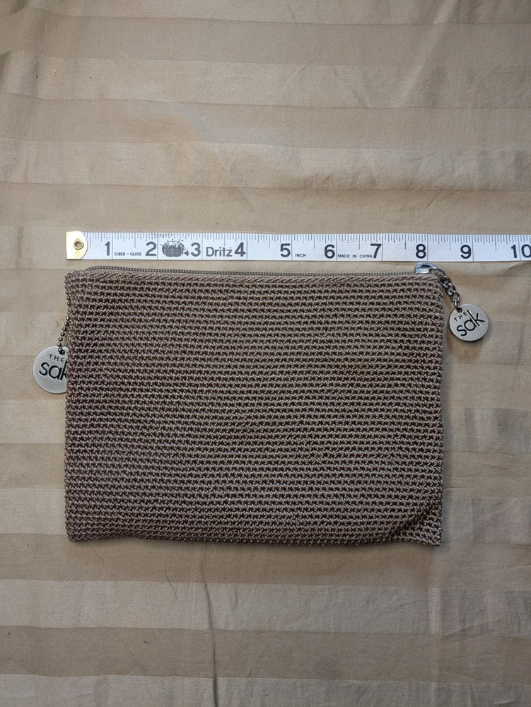 THE SAK Women's Classic Brown  Woven Knit Zip Around Crochet Clutch