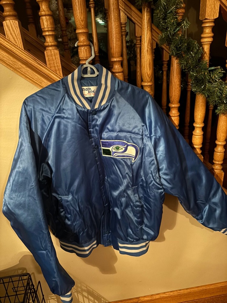 Seattle Seahawks Vintage Satin Snap Up Jacket by Chalk Line Blue XL