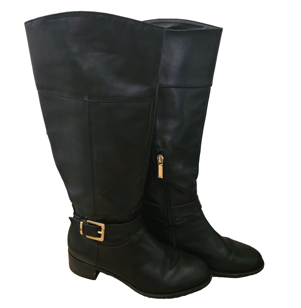 Banana Republic Womens Tall Boots 7 7M Black Gold Low Heel Riding Equestrian