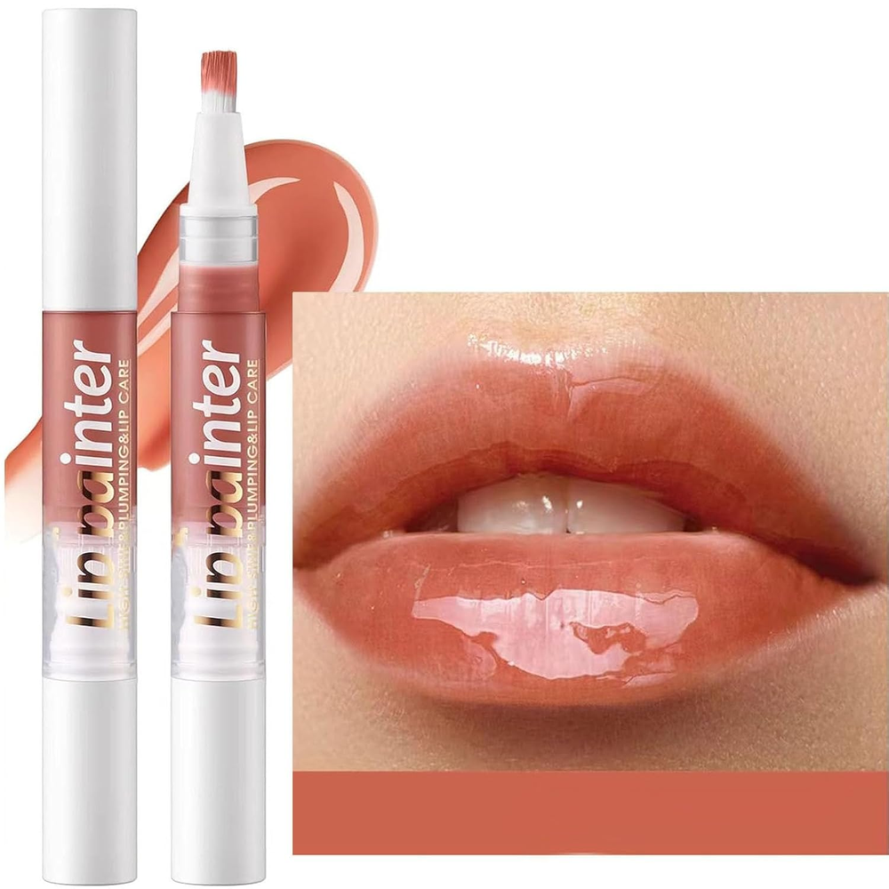 2 in 1 Brown Tinted Lip Gloss with Plumping Shimmer & Oil  