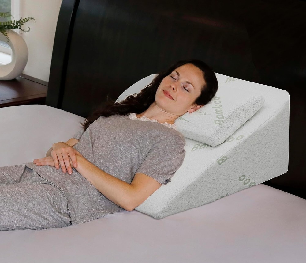 InteVision 12-inch Foam Bed Wedge with Headrest Pillow in On Color