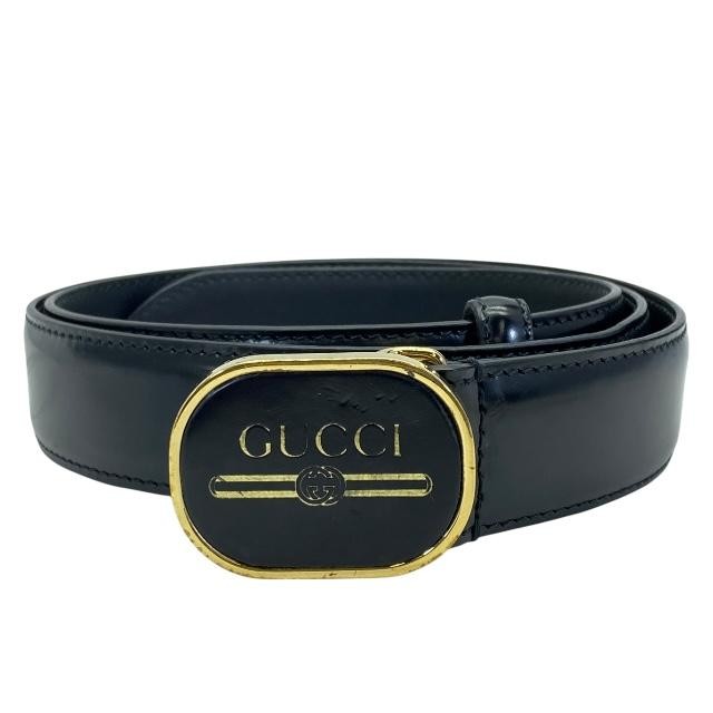 Vintage GUCCI Black Leather Belt with Logo Buckle Authentic Made in Italy