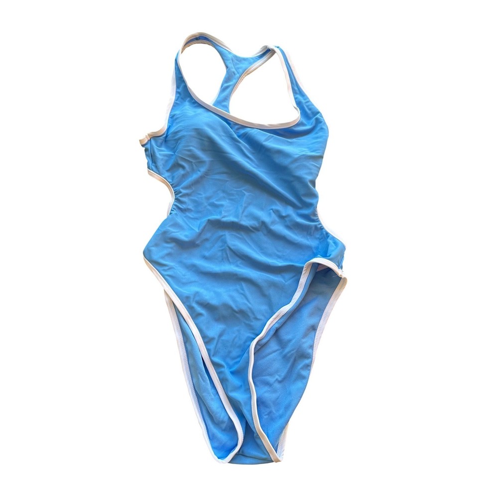 Wild Fable Blue White Trim Cutout Racerback One Piece Swimsuit Womens Small 4-6