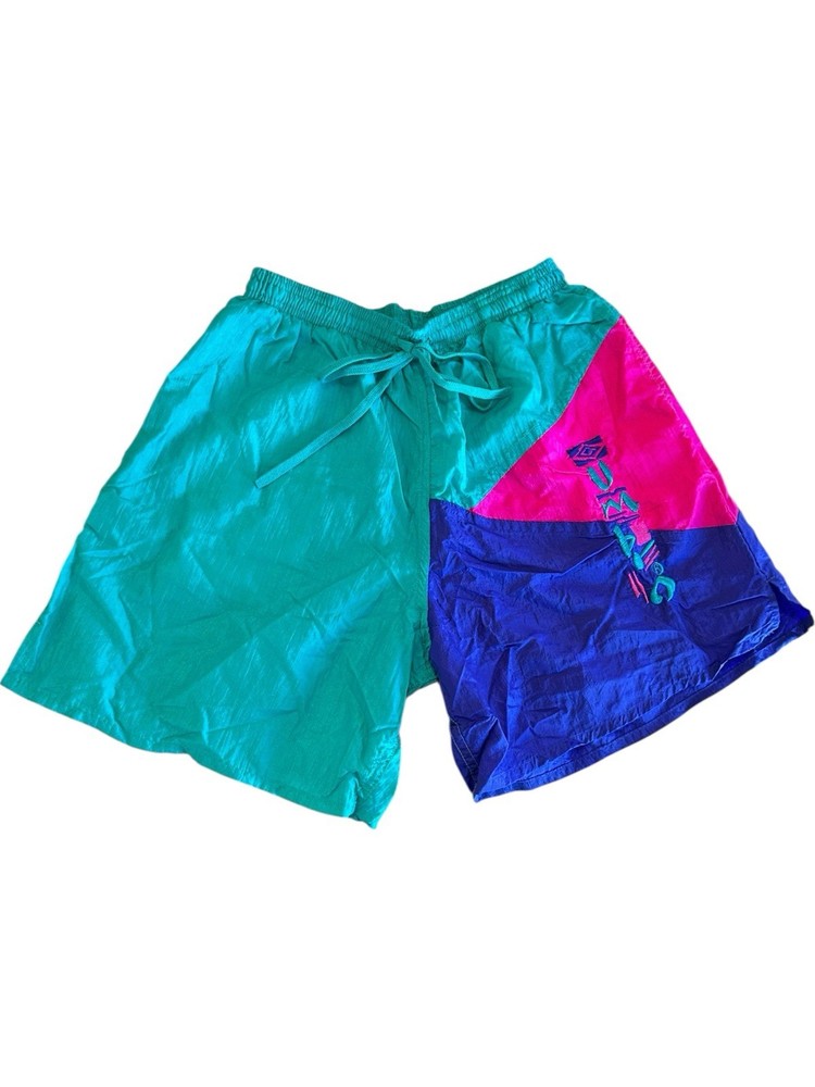 Vintage Umbro Soccer Shorts Mens M Sand Soccer Nylon Colorblock Pockets 80s 90s