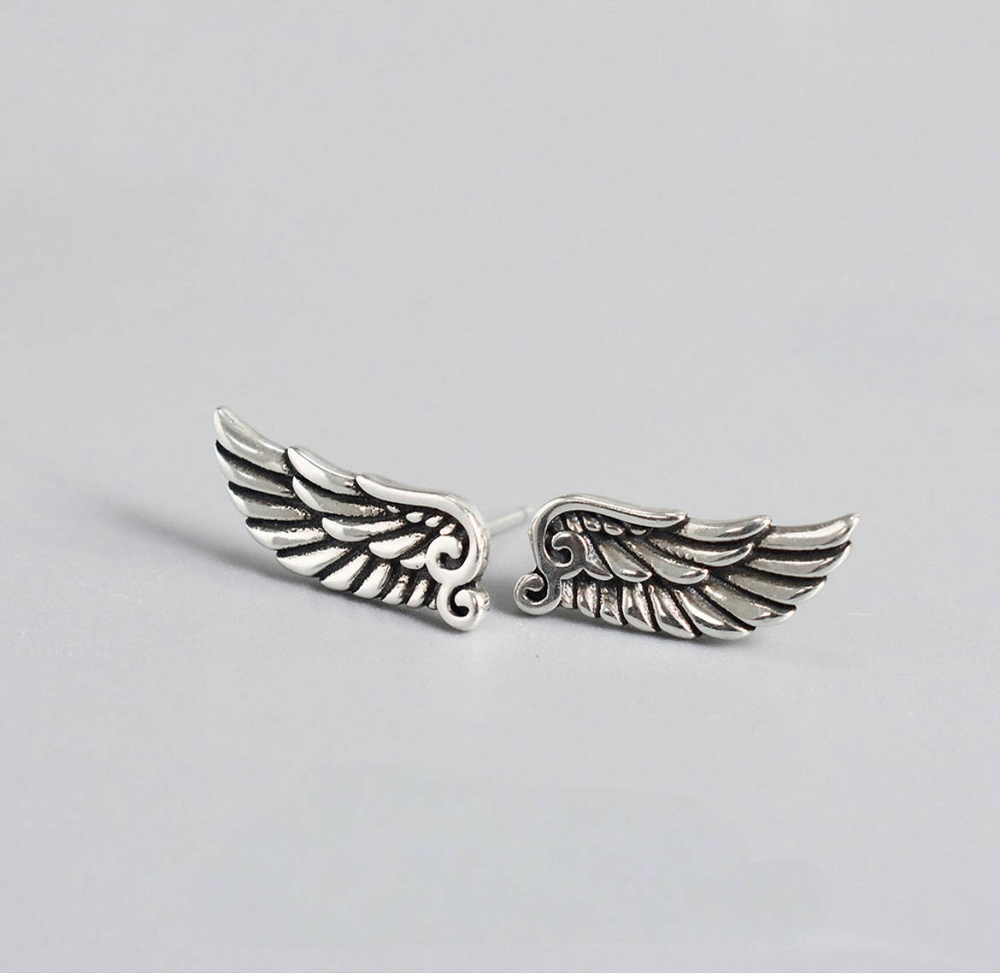 Fashion ONE Pair Woman Real s925 Sterling Silver Vintage Wing Earring Stud